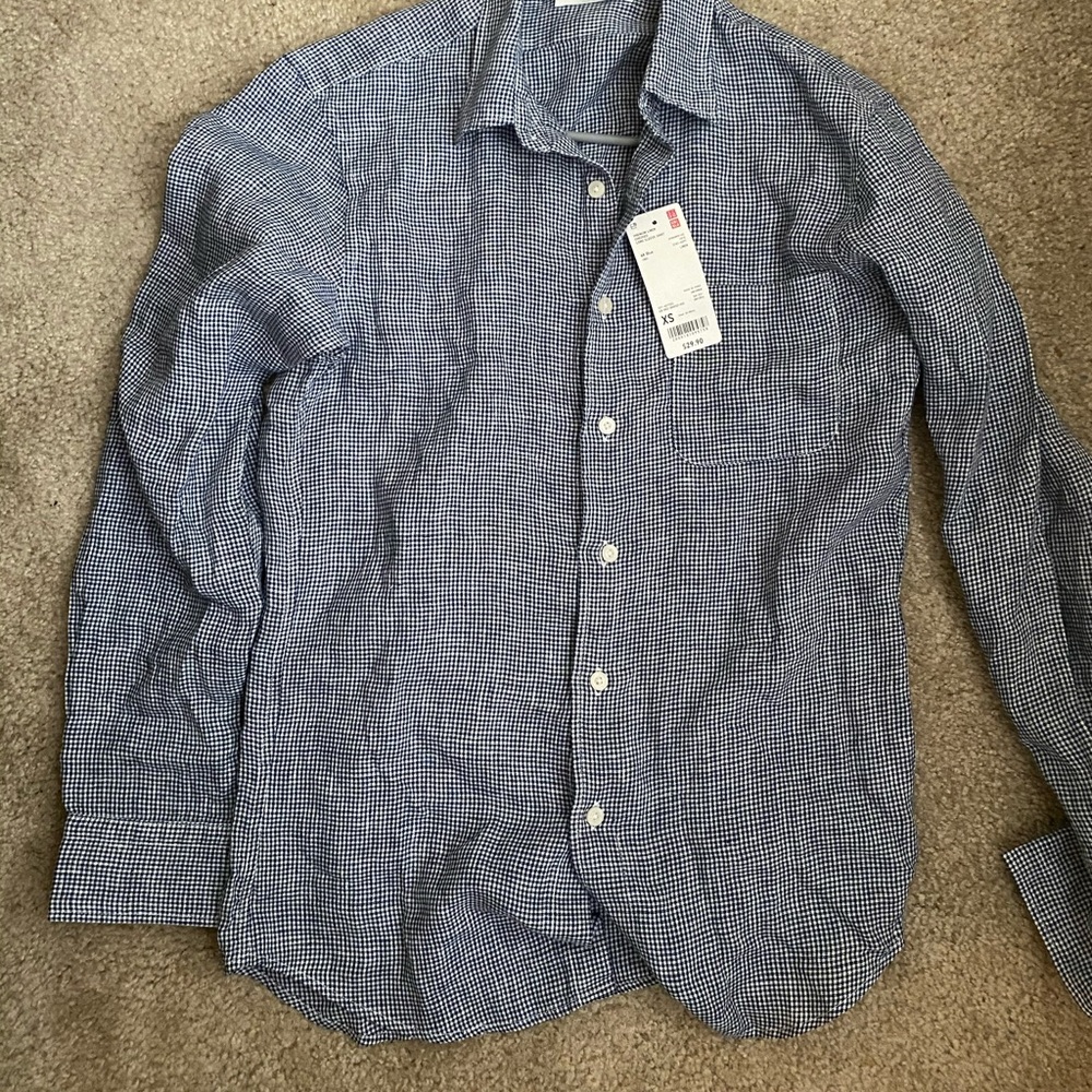 Uniqlo men’s premium linen checked shirt